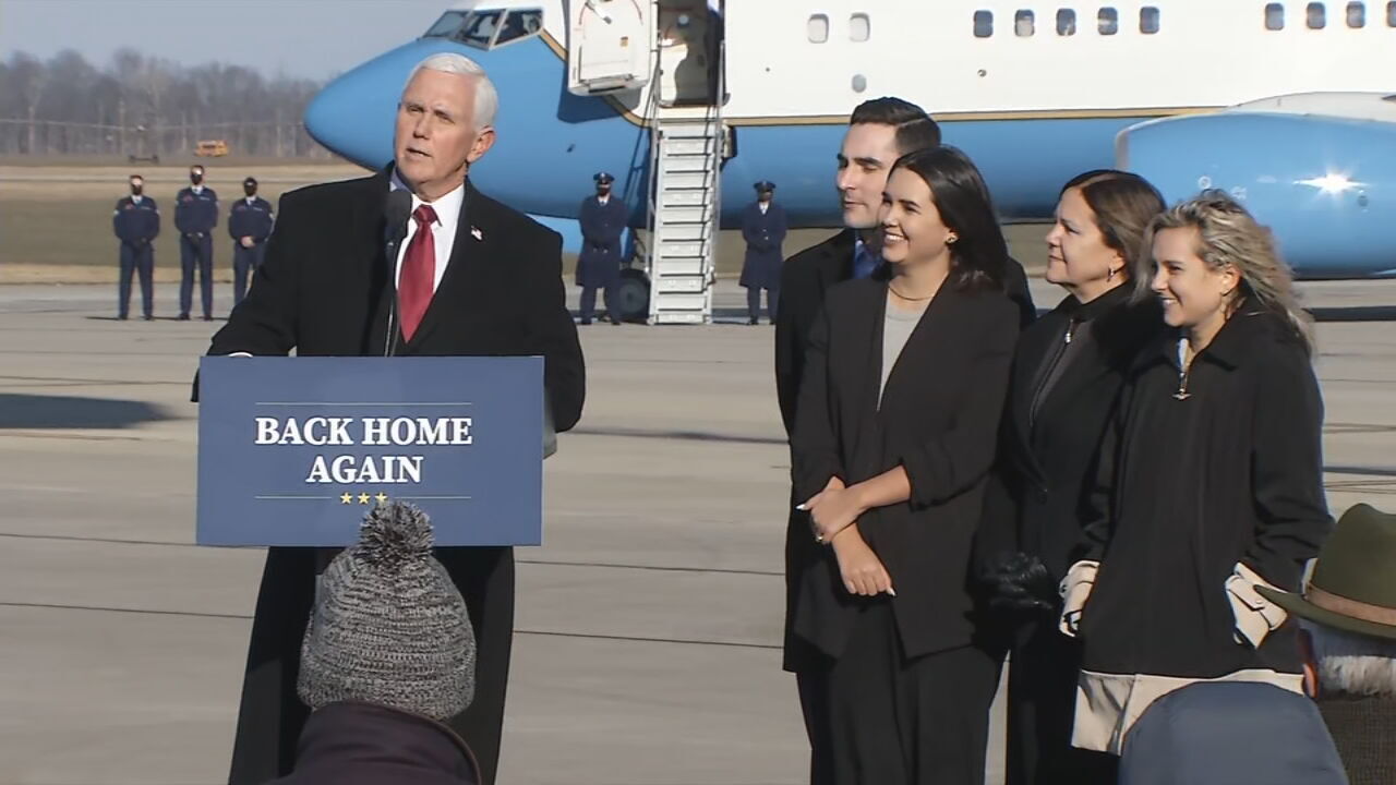 Former U.S. Vice President Mike Pence arrives home in Columbus, Ind. on Jan. 20, 2021